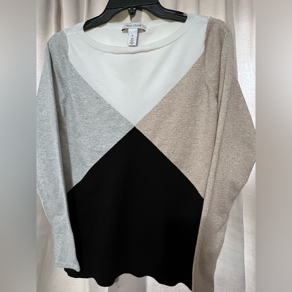 Women's White House Black Market Metallic Gold and Silver Sweater - Picture 3 of 6